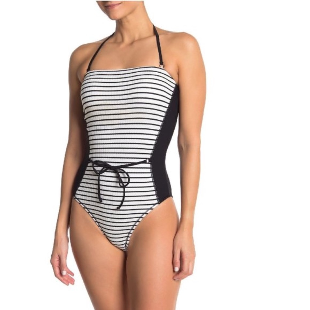 Robin Piccone Sailor Stripe Bandeau One-Piece Swimsuit